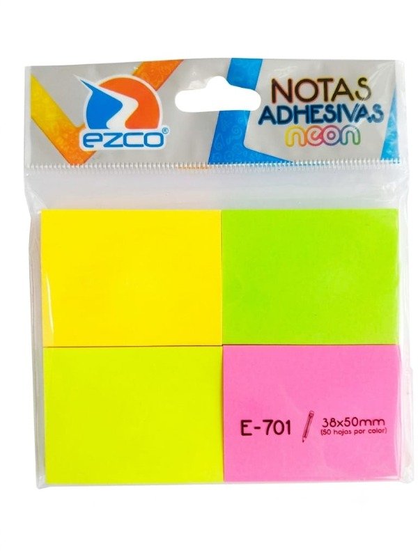 Producto - Notas adhesivas Flúo Ezco 38 x 50 mm Neón 200 hojas