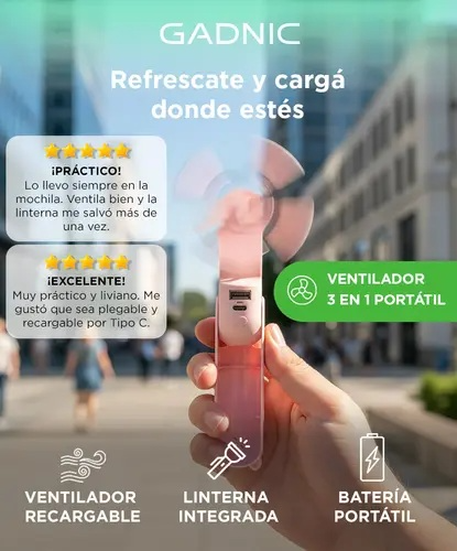 Producto - Ventilador Portátil 3 En 1 (ventilador, cargador, linterna) -plástico -recargabl - 1
