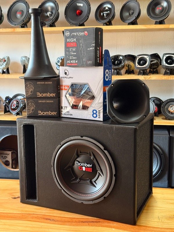 Producto - COMBO SUB BOMBER 10" 200RMS + 2 DRIVER BOMBER + POTENCIA 400.4 + KIT 8 + CAJON