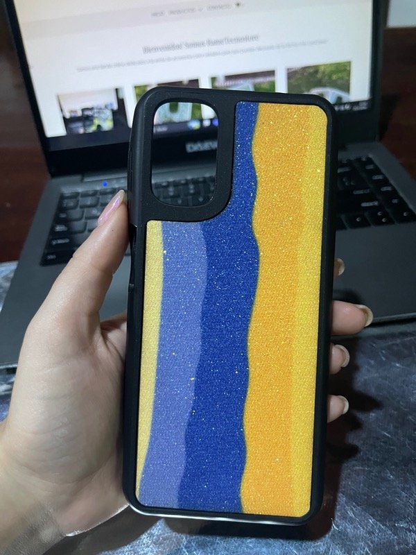 Producto - //Funda Glitter amarillo-azul MotG22//