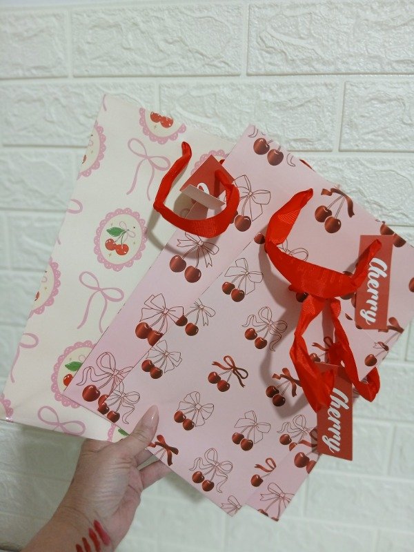 Producto - Bolsas de Regalo Medianas Estampa Cerezas y Moños estilo Coquette - 0