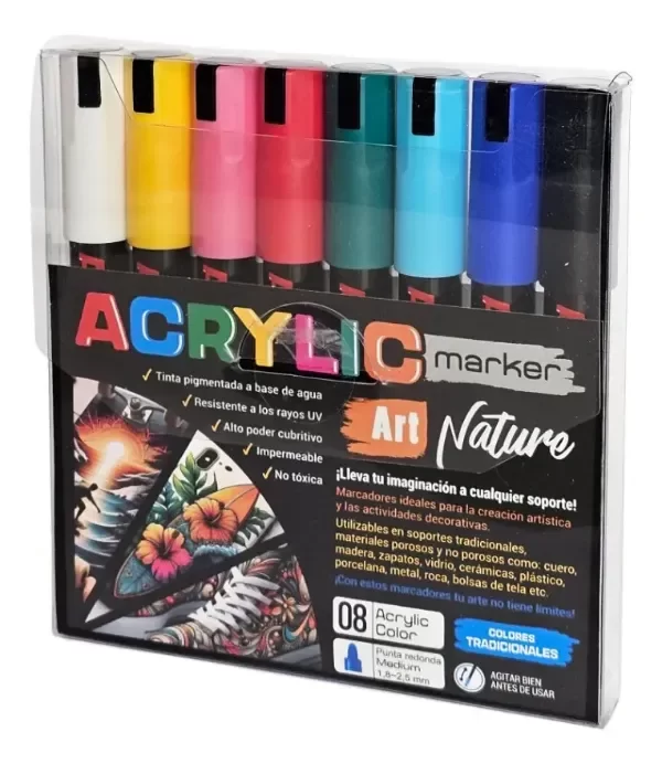 Producto - Marcador acrílico Art Nature colores tradicionales punta fina x8 u