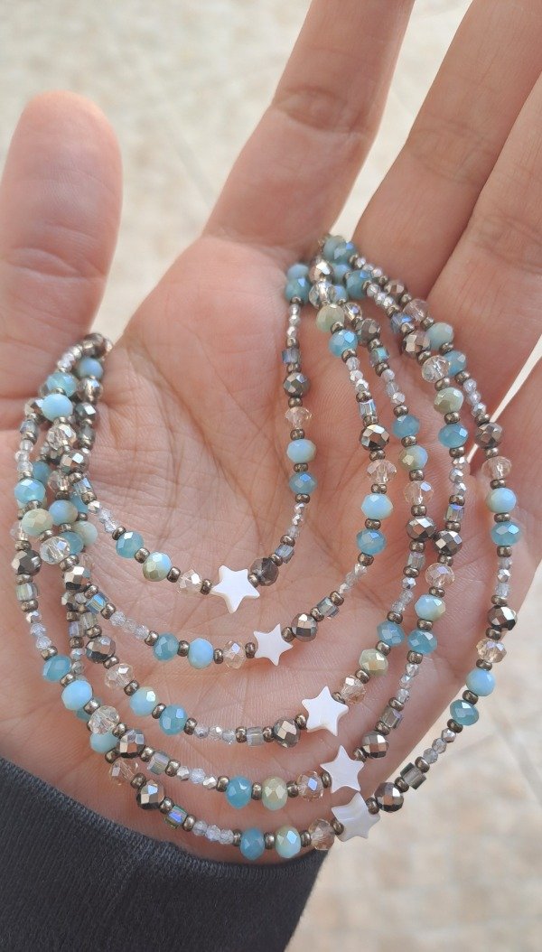 Producto - Collar mix de cristales turquesas y estrella nacar