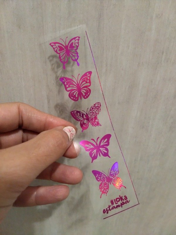 Producto - Estampa SHINE Acetato 3,5x15cm Mariposa Fucsia Tornasol