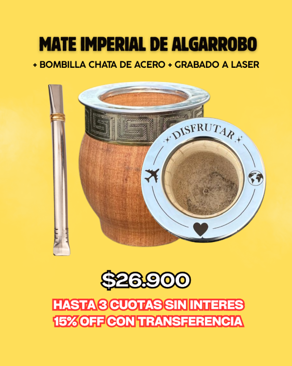 Producto - MATE IMPERIAL DE ALGARROBO PERSONALIZADO + BOMBILLA CHATA