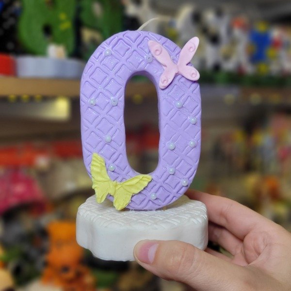 Producto - Vela número de porcelana temática MARIPOSAS N 0 color lila