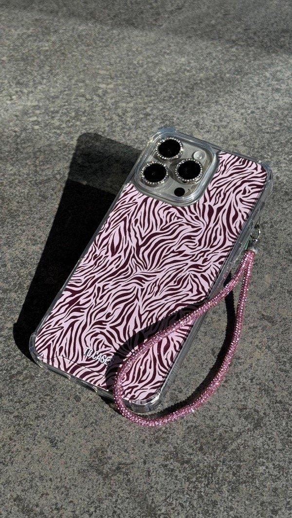 Producto - Case cebra rosa + colgante strass rosa