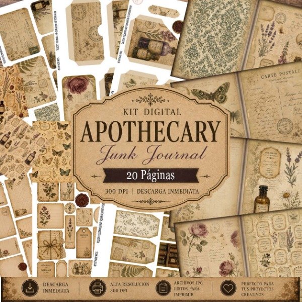 Producto - Kit imprimiblke: Junk Journal Apothecary Vintage