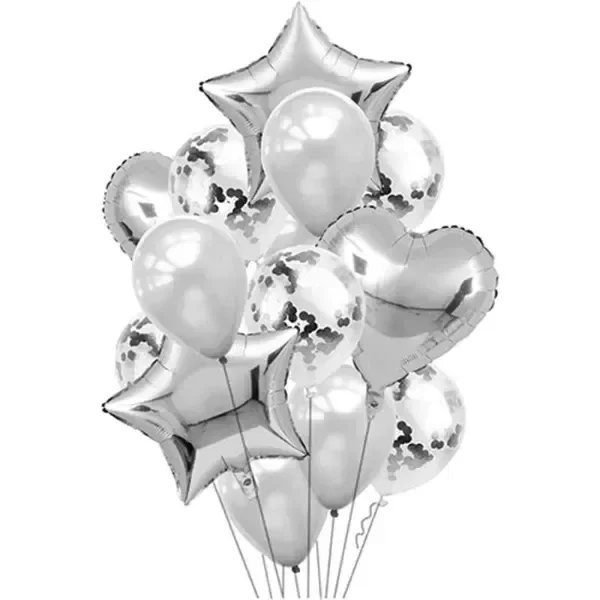 Producto - Set globos plateado con estrellas y corazones x 10u.
