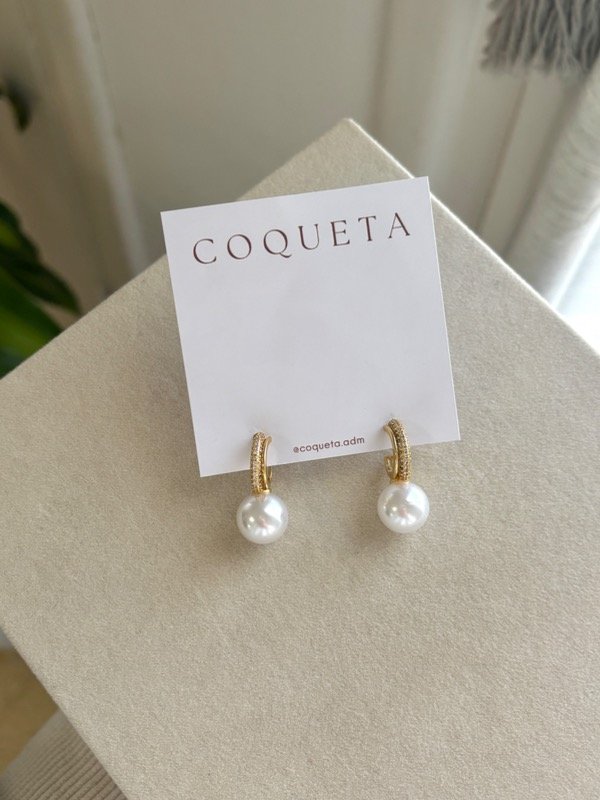 Producto - Aro Pasante Semi Argolla MicroCristales con Perla Acero Dorado