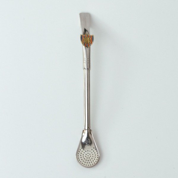 Producto - BOMBILLA PICOLORO ACERO INOX C/ ALPACA - CON ESCUDO DE SAN LORENZO EN BRONCE