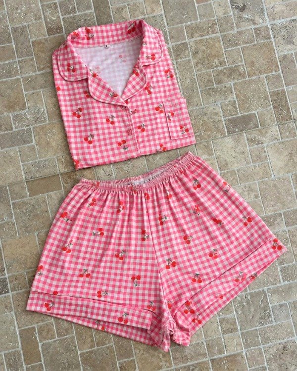 Producto - Pijama camisero corto - Cuadrille rosa - 2