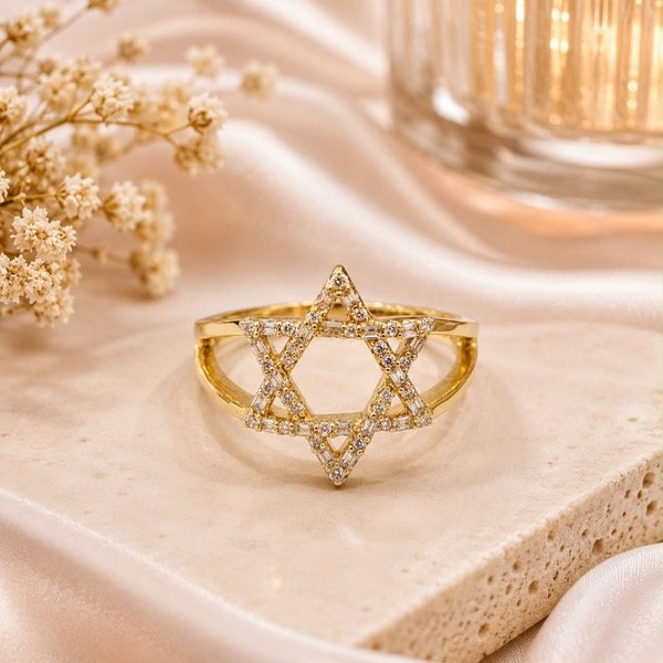 Producto - Anillo Estrella de David con cubic en Plata 925 Dorado