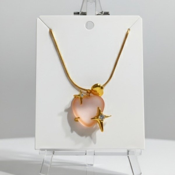 Producto - Collar dorado acero con dije corazon rosa