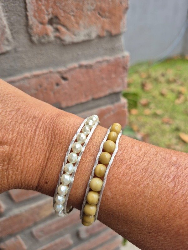 Producto - Pulsera doble verde claro- marfil