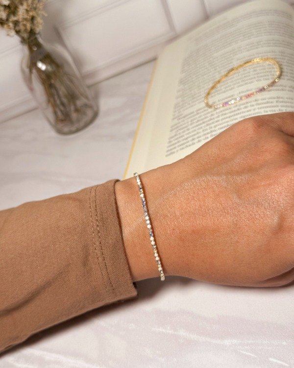 Producto - Pulsera elástica strass tornasol + white