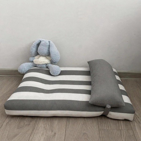 Producto - Colchonetas Rectangular con Almohadon Rayas Gris - 1