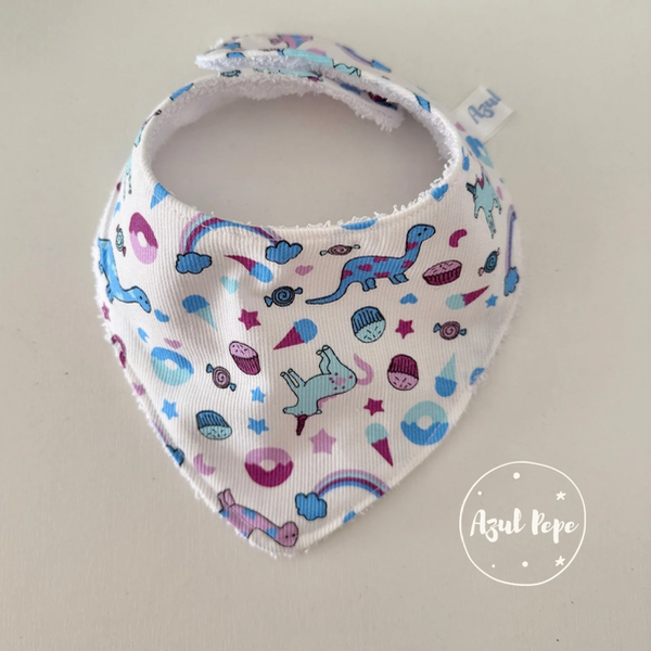 Producto - Babero Bandana - Dinosaurios y unicornios  (3 a 12 meses)