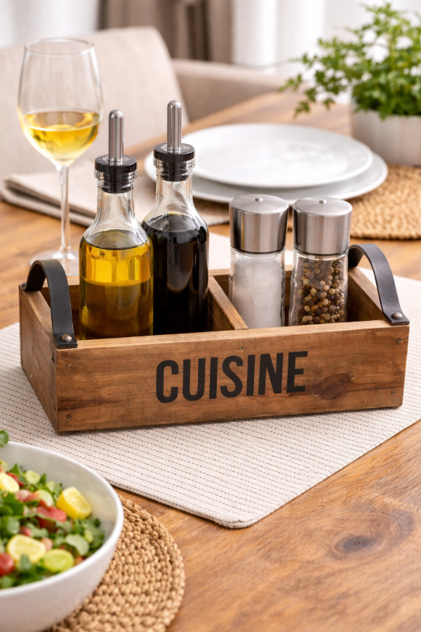 Producto - Caja/Organizador con divisiones "Cuisine" y tiradores de cuero
