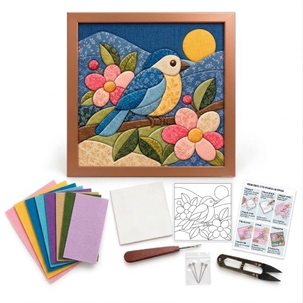 Producto - Kit Kinusaiga con bastidor Patchwork sin Costura Pajaro III - 0