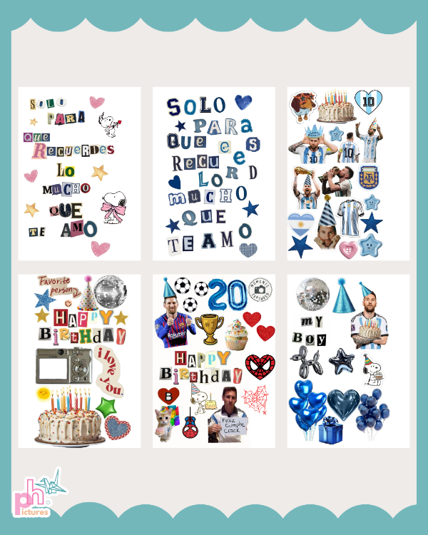 Producto - plancha de stickers para cartas o cajas de cumpleaños/aniversarios - 7