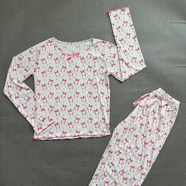 Producto - Pijama Blanco Moñitos Rosa