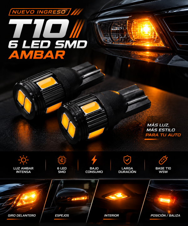 Producto - T10 6 LED SMD AMBAR - 1