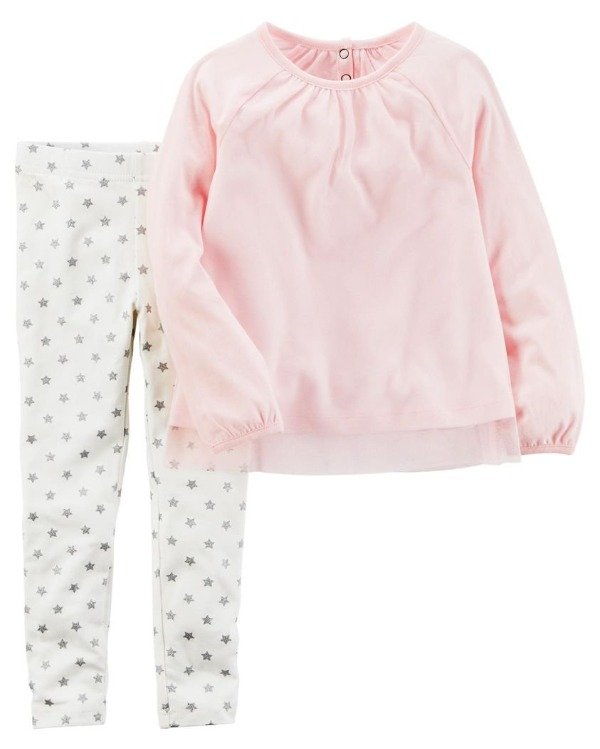 Producto - Conjunto Nena Calza Blanca Estrellas y Blusa Tul Rosa