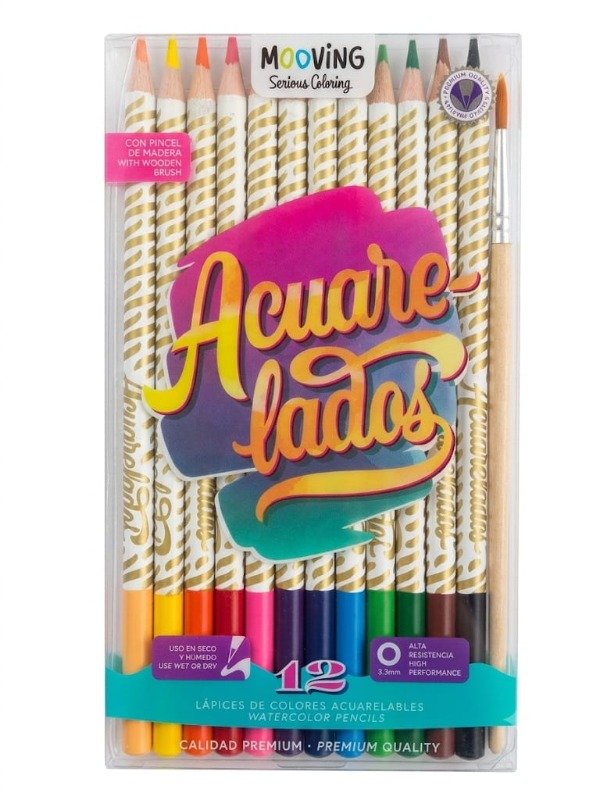 Producto - Lápices de Colores Acuarelables Mooving Coloring x 12 largos.