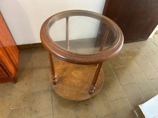 Producto - MESITA DE ARRIME DE LIVING REDONDA ROBLE Y VIDRIO 44x55 #11942