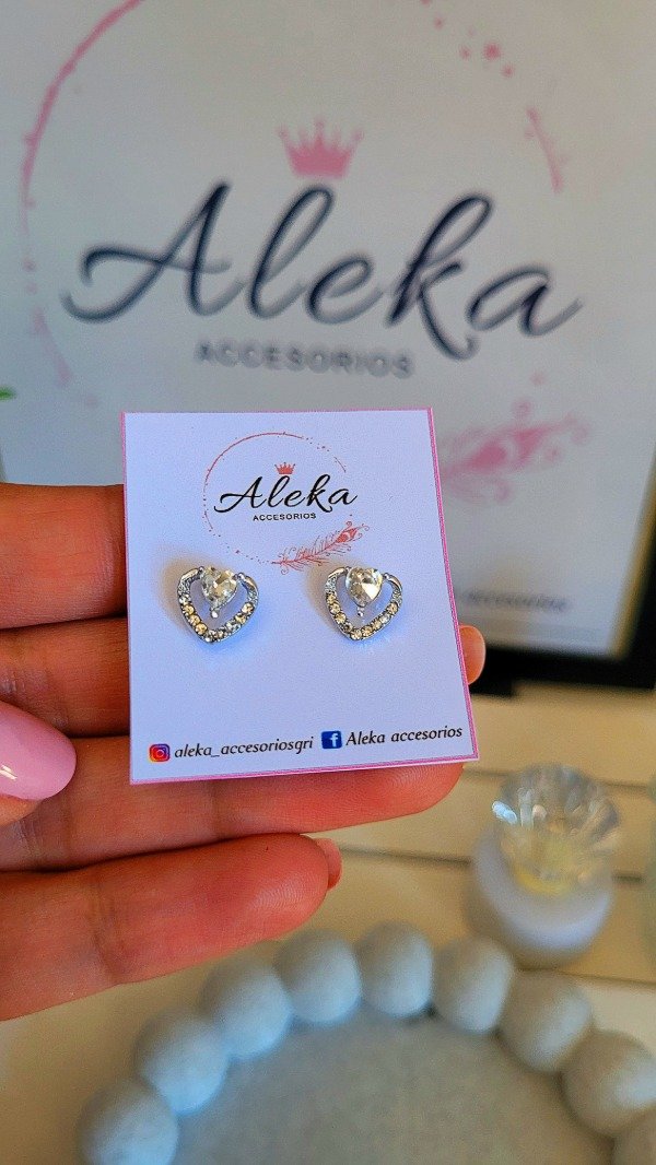 Producto - Aros corazón con strass plateados - 0