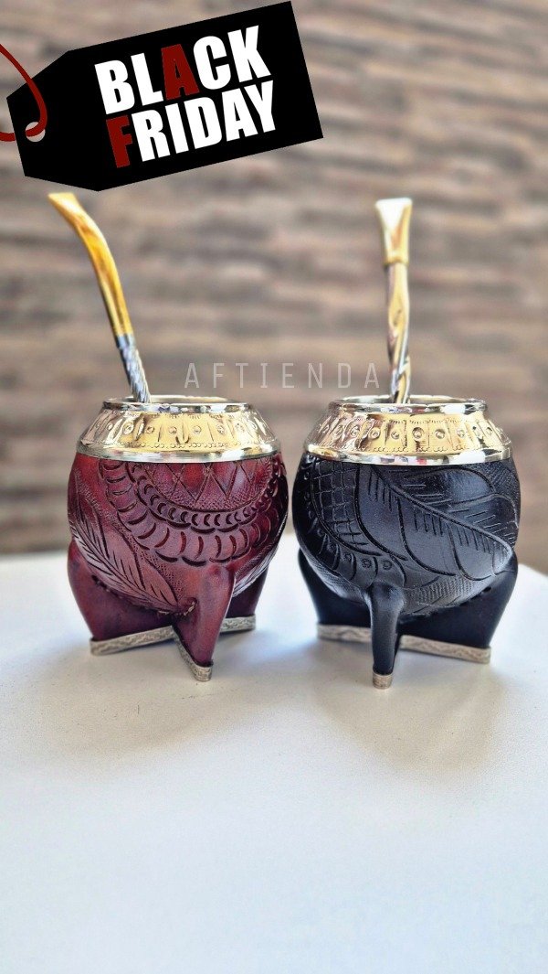 Producto - Mate Torpedo Cuero Labrado y Base + BOMBILLA DE REGALO