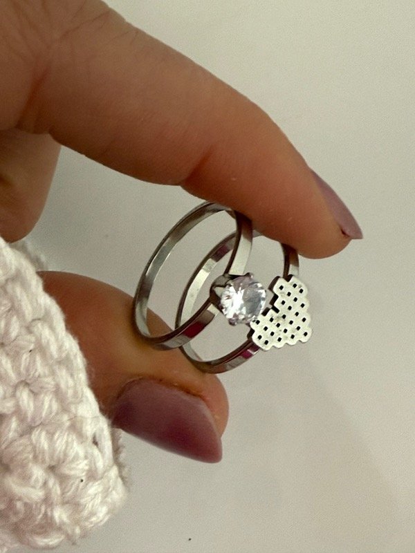 Producto - N481 Anillo doble corazón y piedra