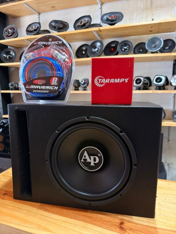 Producto - COMBO SUB 12" AUDIOPIPE 300RMS + POTE TARAMPS 400.1 BASS + CABLES + CAJON