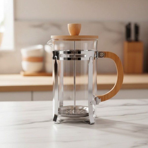 Producto - CAFETERA PRENSA FRANCESA EMBOLO METAL VIDRIO Y BAMBU 800ML