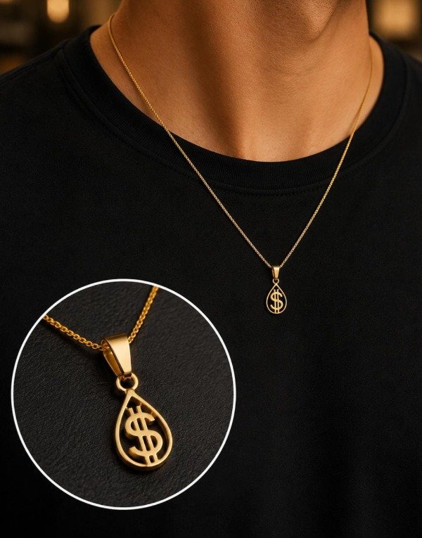 Producto - Collar Dólar de acero dorado