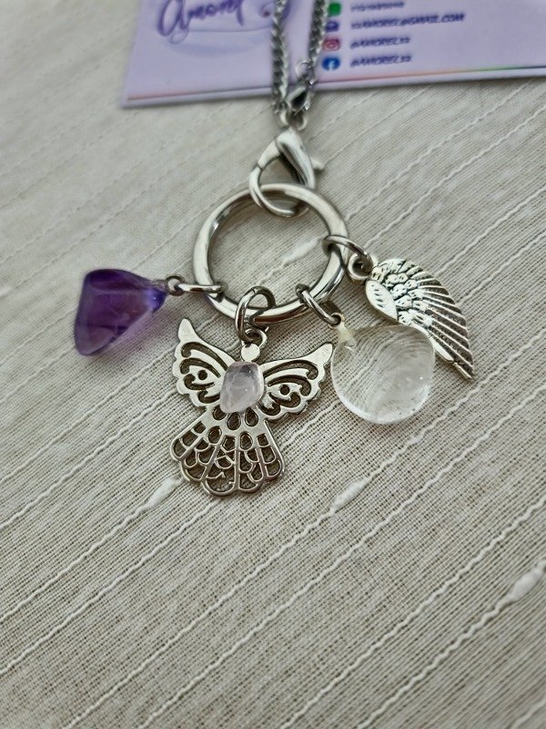 Producto - Collar Amatista, Ángelito con Cuarzo Rosa, Cuarzo Cristal y alita
