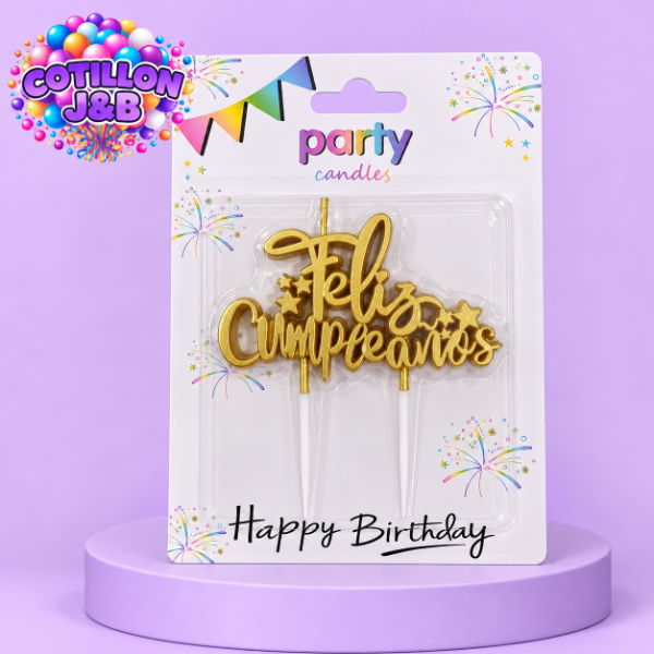 Producto - vela feliz cumpleaños dorado