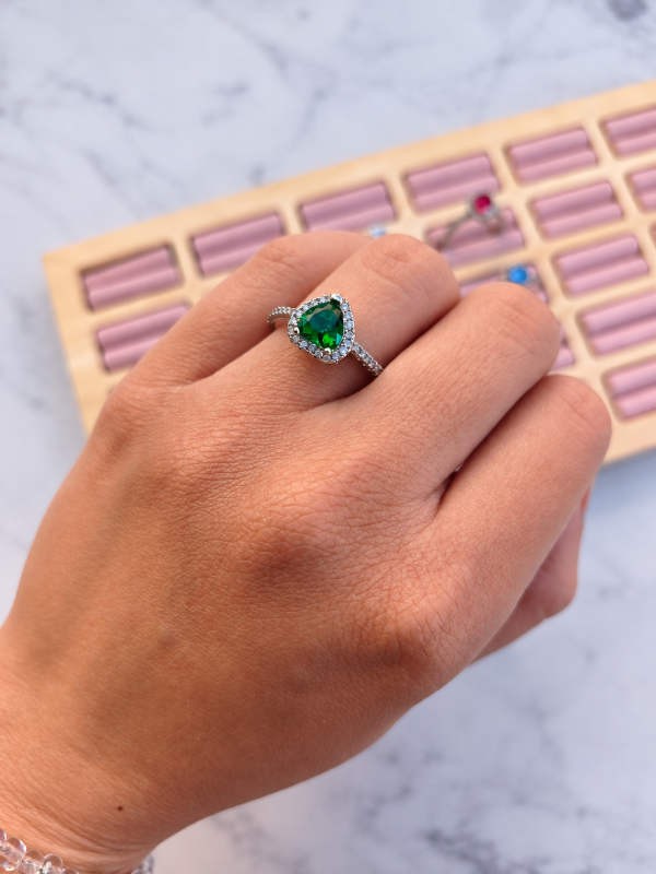 Producto - Anillo de la promesa corazón verde plateado - 0