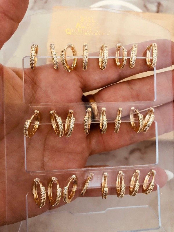 Producto - Blister Golden micropave x 12 pares Acero Dorado