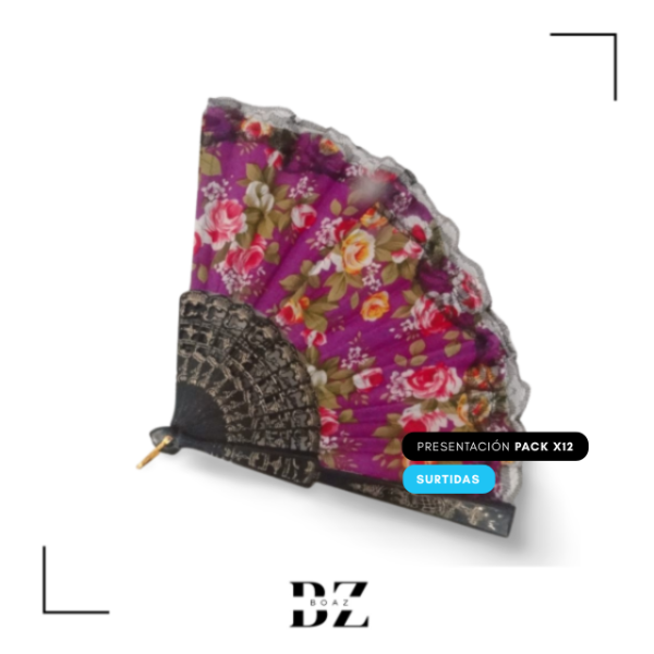 Producto - ABANICO DE TELA CON PUNTILLA NEGRO PACK X12 UNID - 639-2