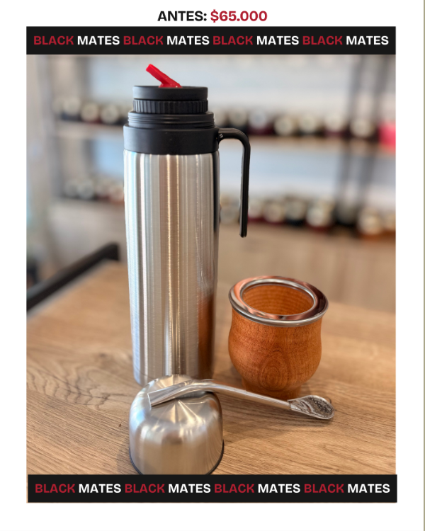 Producto - COMBO CAMIONERO ALGARROBO + TERMO MEDIA MANIJA + BOMBILLA ACERO INOX