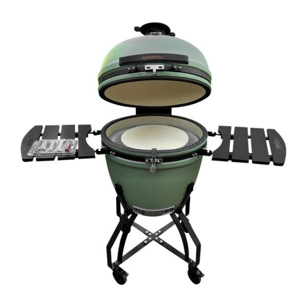 Producto - H145 Kamado Parrilla Ahumador 23 Pulgadas Cerámica c/ruedas Verde