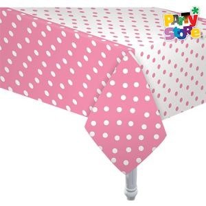 Producto - MANTEL PLASTICO LUNARES ROSAS 180cm x 130 cm