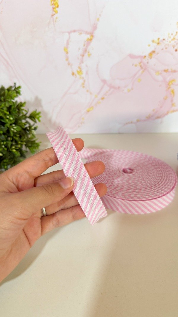 Producto - Cinta bies rayada rosa- 3mts
