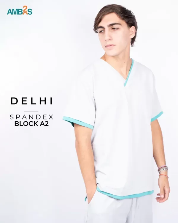 Producto - DELHI SPANDEX BLOCK A2 Gris Perla con Verde Esmeralda
