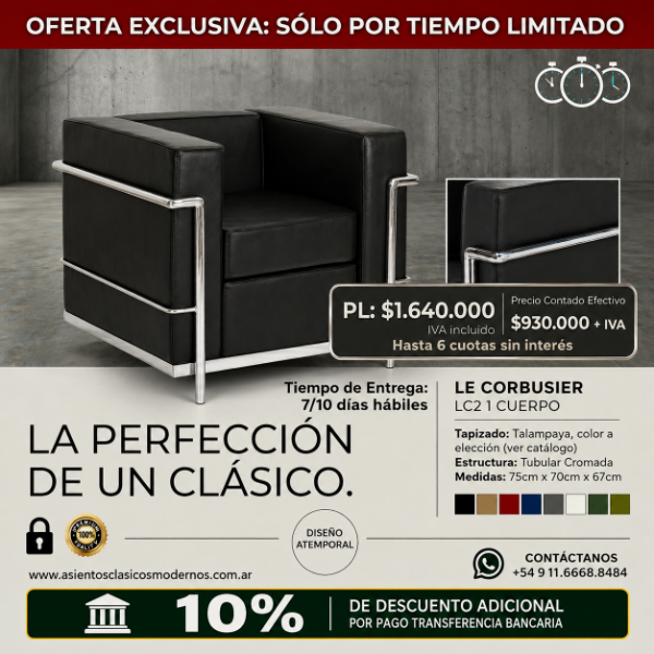 Producto - Sillón LC2 1 Cuerpo, Tapiz Talampaya, Estructura Tubular Cromada!! - 0