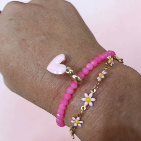 Producto - Pulsera dije corazón Rosa elástica