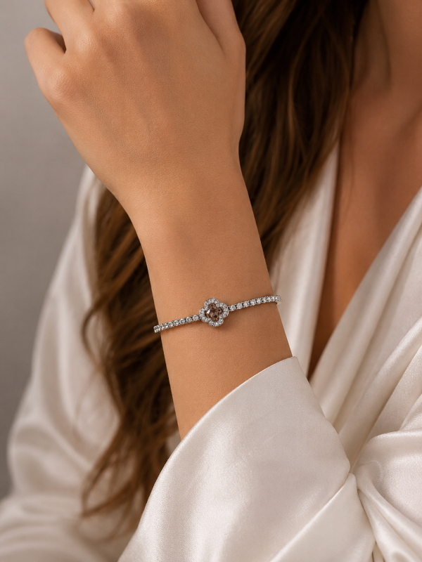 Producto - Pulsera acero quirúrgico strass y ámbar van cleef dije micro pavé