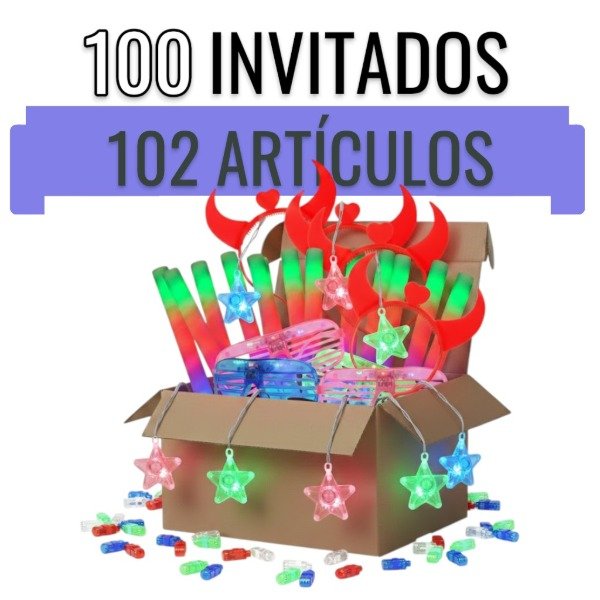 Producto - Combo Luminoso Deluxe Premium Led para 100 Invitados con 102 Artículos